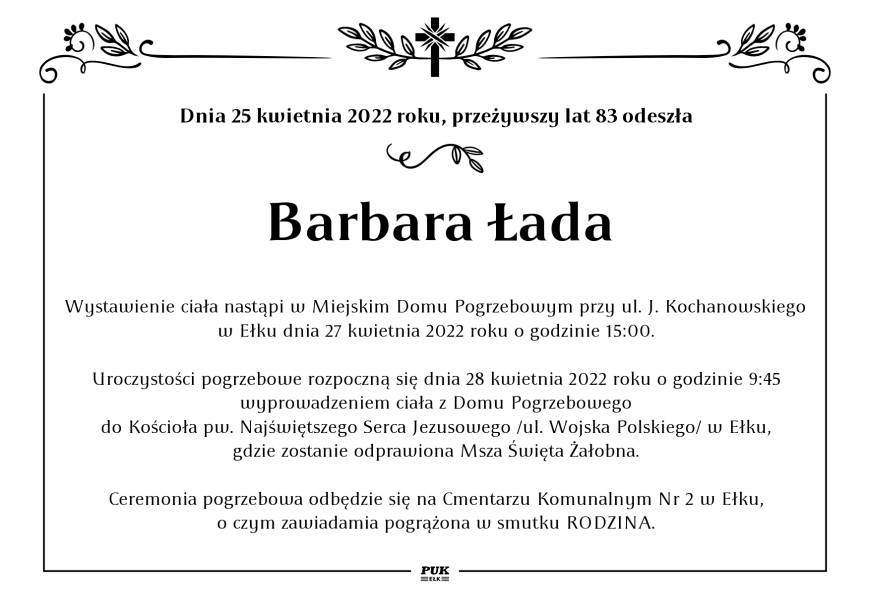 Barbara Łada - nekrolog